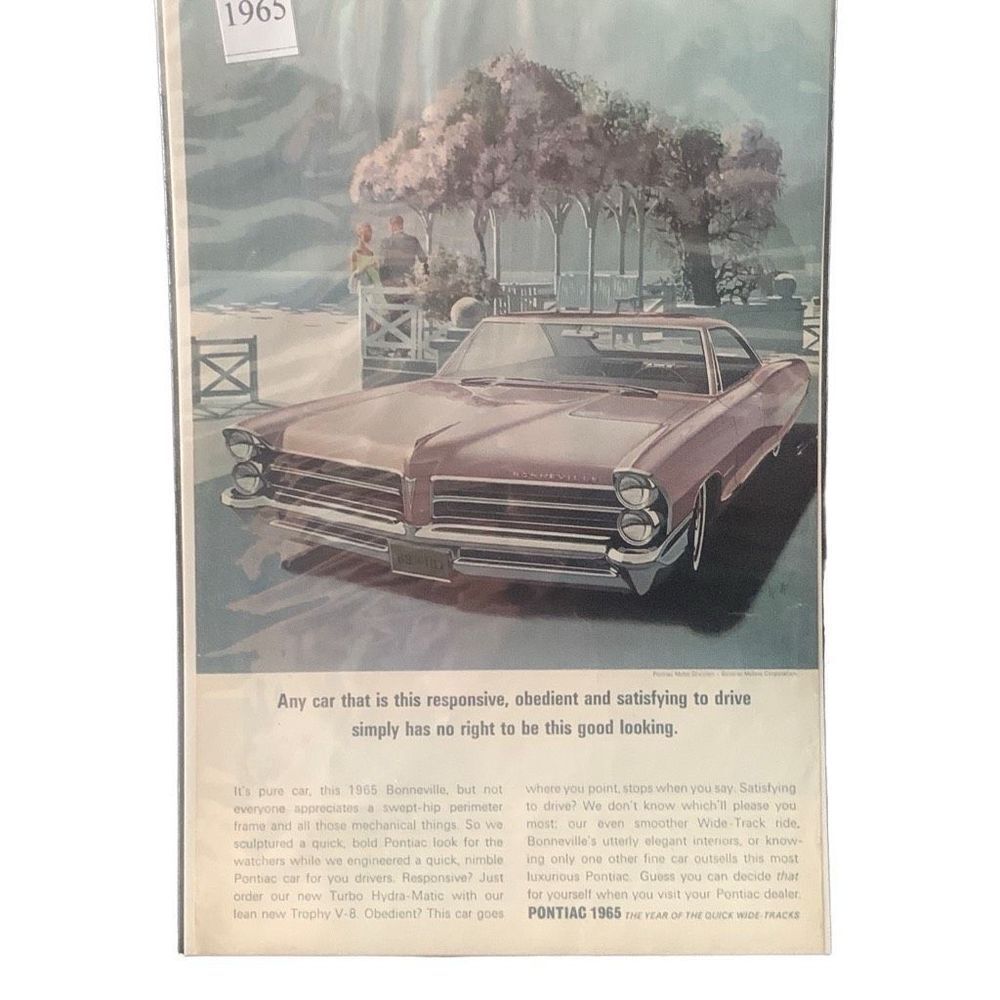 Vintage 1965 Pontiac Bonneville Swept Hip Perimeter Frame Ad Advertisment